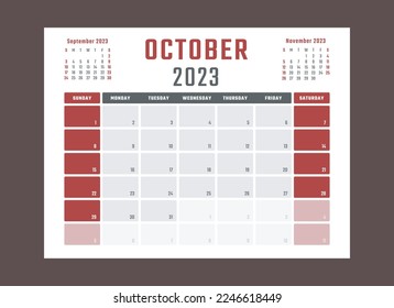 calendar for october 2023 starts sunday, vector calendar design october 2023 year