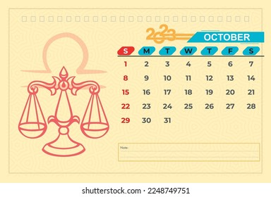 calendario del vector de octubre de 2023
