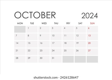 Calendar for October 2024. The week starts on Monday. Glider