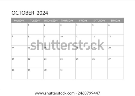 Calendar for October 2024. The week starts on Monday. Glider.