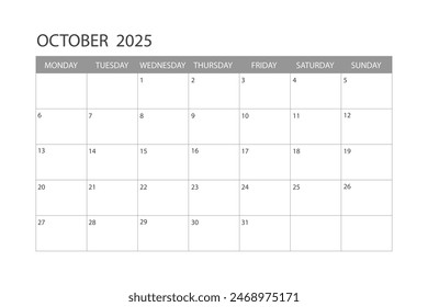 Calendar for October 2025. The week starts on Monday.