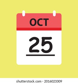 Calendar - October 25 icon illustration isolated vector sign symbol flat design red and white