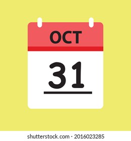 Calendar - October 31 icon illustration isolated vector sign symbol flat design red and white