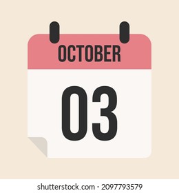 calendar october 3rd, isolated object