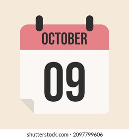 calendar october 9th, isolated object