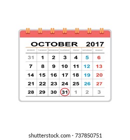 Calendar October Halloween.Vector Illustration