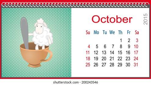 Calendar for October and lamb sitting in a cup