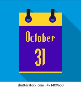 Calendar october thirty first icon in flat style with long shadow. Date of Halloween symbol vector illustration
