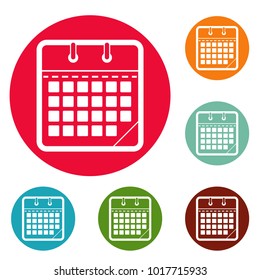 Calendar office icons circle set vector isolated on white background