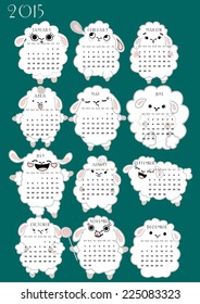 Calendar on 2015 year with funny sheep. Vector illustration.