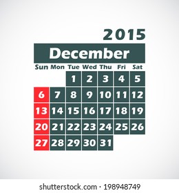 calendar on 2015 year.December. vector illustration.