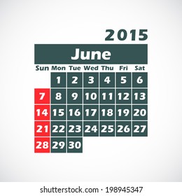 calendar on 2015 year.June. vector illustration.