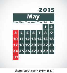 calendar on 2015 year.May. vector illustration.