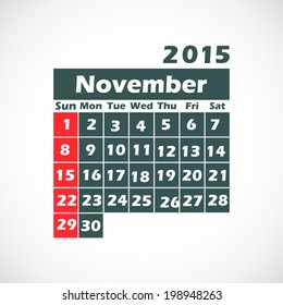 calendar on 2015 year.November. vector illustration.