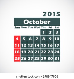 calendar on 2015 year.October. vector illustration.