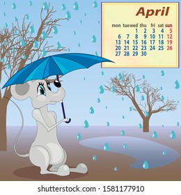 Calendar on 2020 with mouses - April