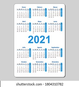 Calendario de 2021 año Bolsillo en color vertical, español. La semana comienza el lunes. Calendario de plantillas de vectores para empresas con fondo negro.