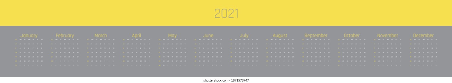 Calendar on 2021 year. Week starts Sunday. Stationery calendar. planner template in minimal design. Yearly organizer. Business illustration.