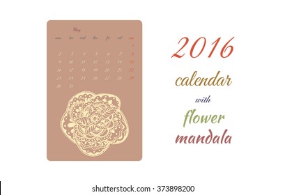 Calendar on color background with flower mandala