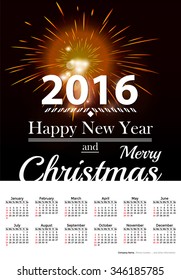 Calendar on dark red blur background. Happy new year. Template for christmas with fireworks and light. Holiday abstract background with bokeh.