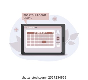 Calendário em aplicativo de software tablet digital para planejamento de agenda para organizador pessoal. Agendamento de consultas médicas.