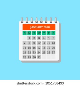 Calendar on january 2018 in flat style