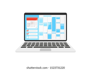 calendar on the laptop with check list in flat