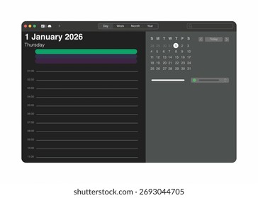 Calendario en una computadora portátil o computadora. puede ver el mes, día, año. Ilustración de stock