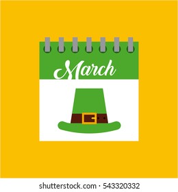 calendar on march month with irish hat icon over yellow background. Saint Patrick's Day concept. colorful design. vector illustration