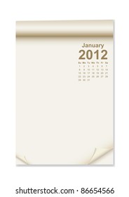 Calendar on note paper with corner curl for tex