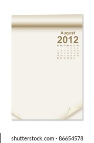 Calendar on note paper with corner curl for tex
