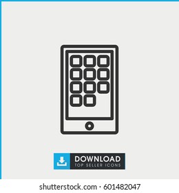 calendar on phone icon. simple outline calendar on phone vector icon. on white background.