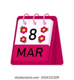 Calendario en un anillo con fecha 8 de marzo. Día Internacional de la Mujer