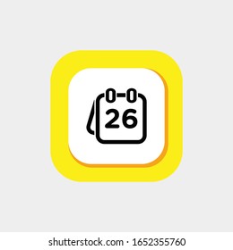 Icono de calendario uno diario, vector de calendario de iconos, calendario diario, fecha 26