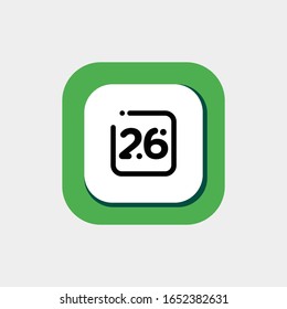 Icono de calendario uno diario, vector de calendario de iconos, calendario diario, fecha 26

