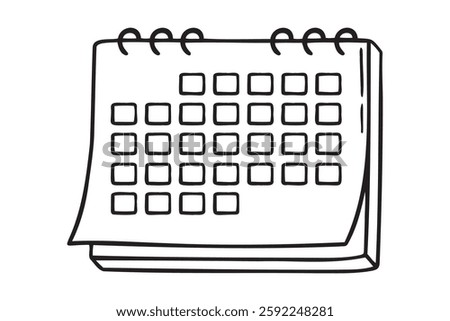 calendar one month doodle hand drawn icon. Outline drawing calendar with empty squares line clipart symbol. Vector illustration