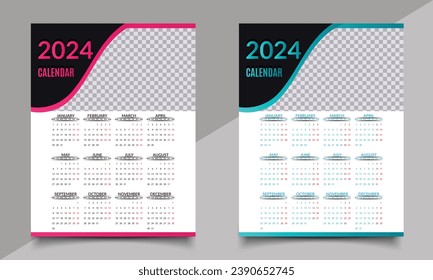 Calendar. One-page New Year calendar design. 2024 calendar design.