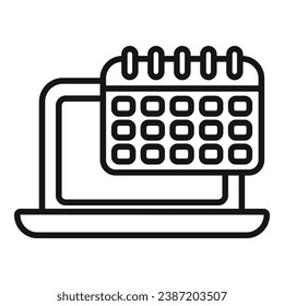 Calendario del vector de contorno de icono de datos en línea. Control de trabajo. Mínimo oscuro