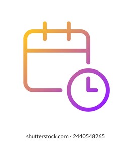 Icono de ui lineal de degradado perfecto de píxel en línea del calendario. Programar eventos. Planificador de negocios y personal. Símbolo de interfaz de usuario de color de línea. Pictograma de estilo moderno. Ilustración de contorno aislado vectorial