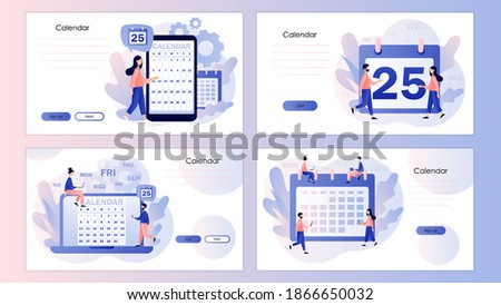 Calendar online. Schedule concept. Time management, business planning. Screen template for mobile smart phone, landing page, template, ui, web, mobile app, poster, banner, flyer. Vector illustration 