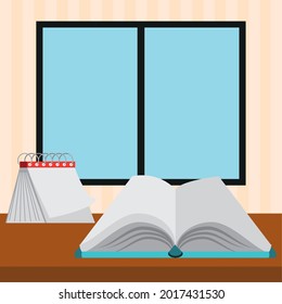 calendar with open book in classroom