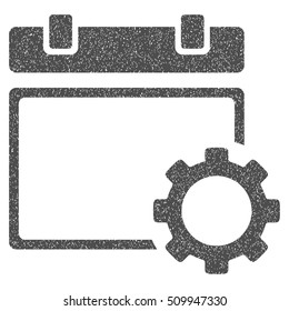 Calendar Options grainy textured icon for overlay watermark stamps. Flat symbol with scratched texture. Dotted vector gray ink rubber seal stamp with grunge design on a white background.