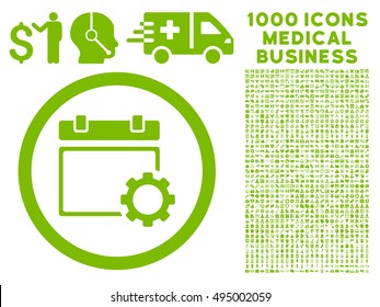 Calendar Options icon with 1000 medical commercial eco green vector design elements. Set style is flat symbols, white background.
