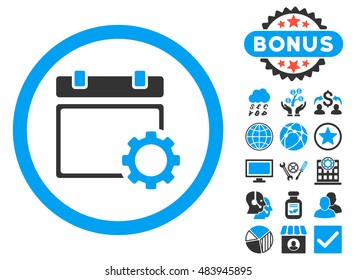 Calendar Options icon with bonus design elements. Vector illustration style is flat iconic bicolor symbols, blue and gray colors, white background.