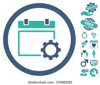 Calendar Options icon with bonus passion design elements. Vector illustration style is flat rounded iconic cobalt and cyan symbols on white background.
