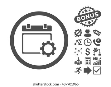 Calendar Options pictograph with bonus images. Vector illustration style is flat iconic symbols, gray color, white background.