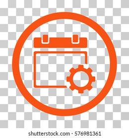 Calendar Options rounded icon. Vector illustration style is a flat iconic symbol inside a circle, orange color, transparent background. Designed for web and software interfaces.