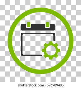Calendar Options rounded icon. Vector bicolor illustration style is a flat iconic symbol inside a circle, eco green and gray colors, transparent background. Designed for web and software interfaces.