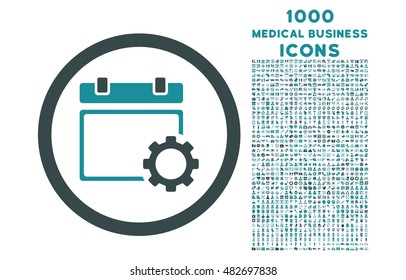Calendar Options rounded vector bicolor icon with 1000 medical business icons. Set style is flat pictograms, soft blue colors, white background.