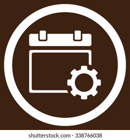 Calendar Options vector icon. Style is flat rounded symbol, white color, rounded angles, brown background.